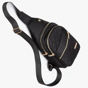 NWT Crossbody Sling Bag Black with Gold Zippers/Hardware One Size